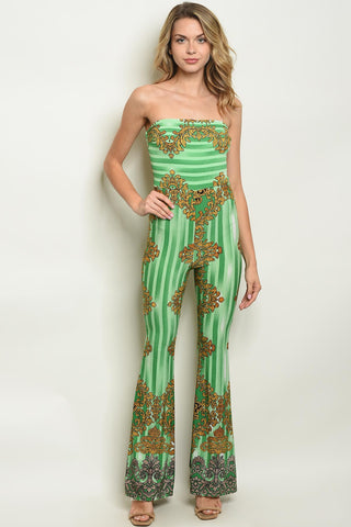 Picture of GREEN WITH GOLD ACCENT FLOWERS  JUMPSUIT