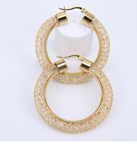 Picture of B180 Beautiful Mesh Gold And rhodium Hoops