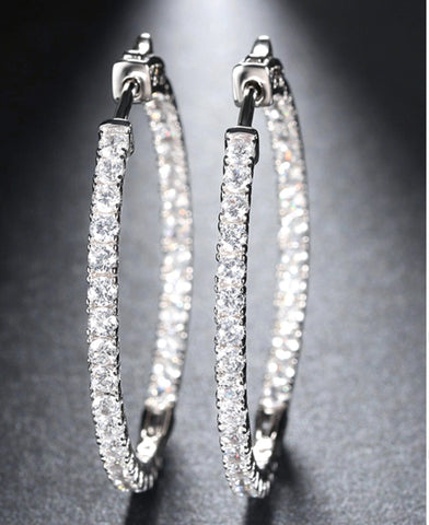 Picture of SILVER HIGH POLISH HOOP EARRING WITH AAA CUBIC ZIRCON