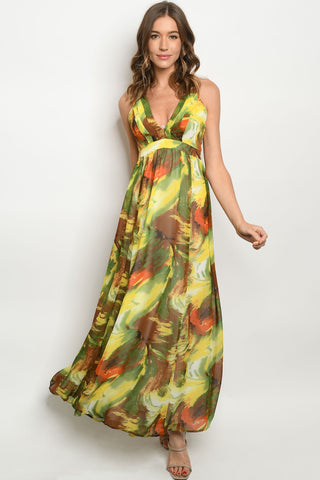 Picture of Beautiful Yellow and Green Printed Maxi Dress