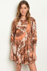 D695 Brown and Peach shift Dress with pockets